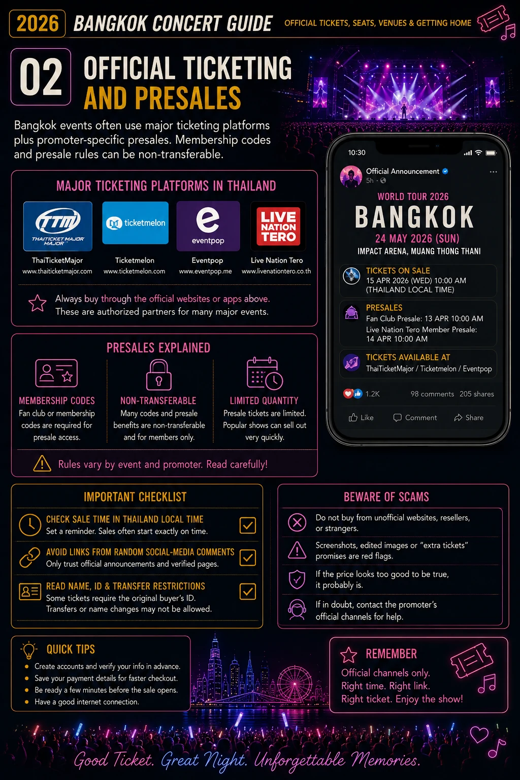 2026 Bangkok Concert Guide  Official Tickets, Seats, Venues & Getting Home — section 2 visual
